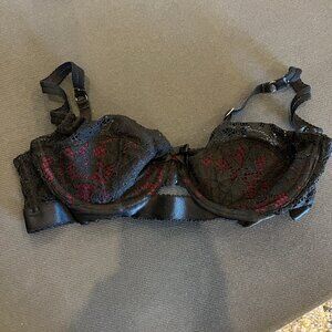 AGENT PROVOCATEUR Red & Black Lace Lightly Padded Demi Cup Bra